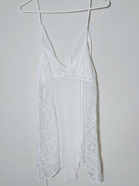 Linea Donatella Flower Child Sheer Coquette Lace Chemise Nightgown Size S White
